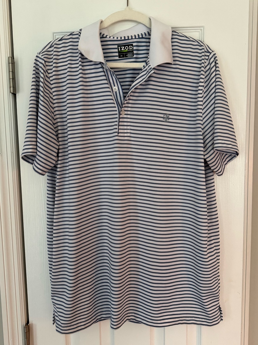 IZOD Golf Striped Polo Shirt White Blue Performance Men’s Large